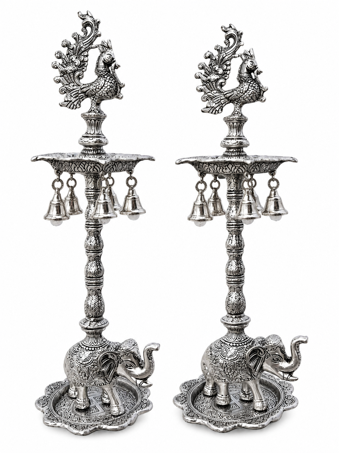 Antique German Silver Elephant Diyas Set