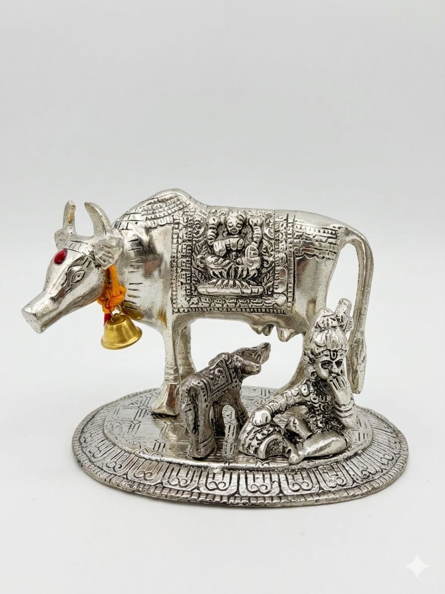 German Silver Kamadhenu Idol Medium Size