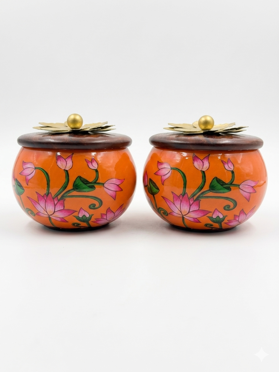 Pichwai Metal Jars With Wooden Cap
